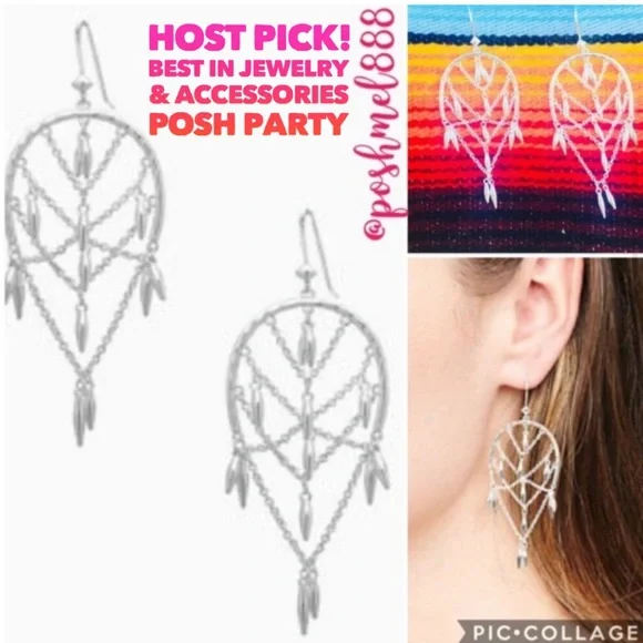 Stella & Dot | Shimmering Silver Helai Delicate Woven Web Chandelier Earโฆ - Picture 1 of 8